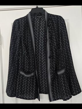 Max Studio Black Lightweight Blazer with White Dot Grid and Trim